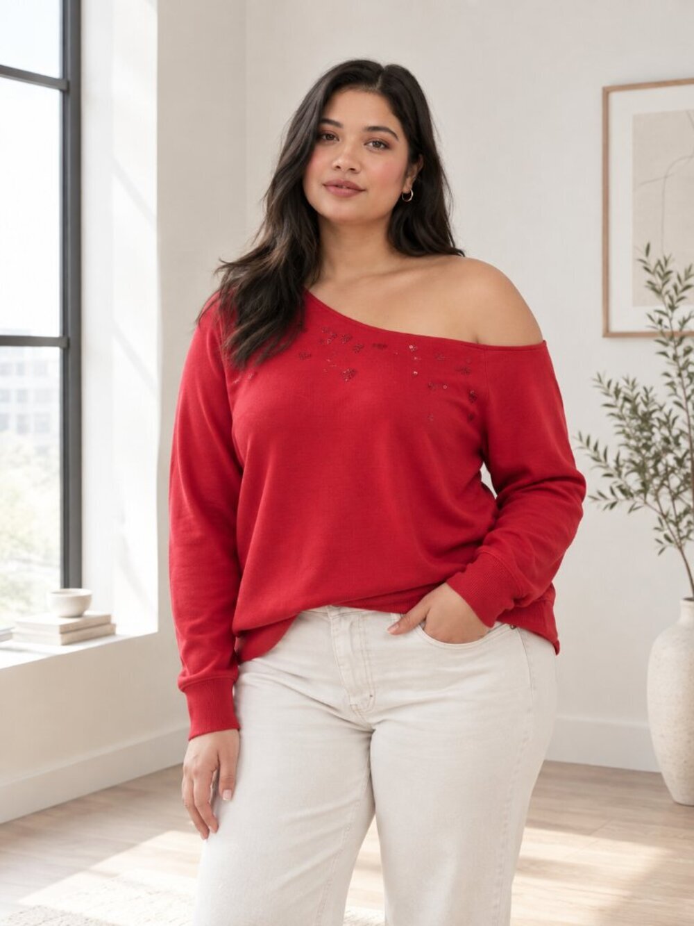 Torrid Vibrant Pink Floral Embroidered Off-Shoulder Sweatshirt 4X 0360
